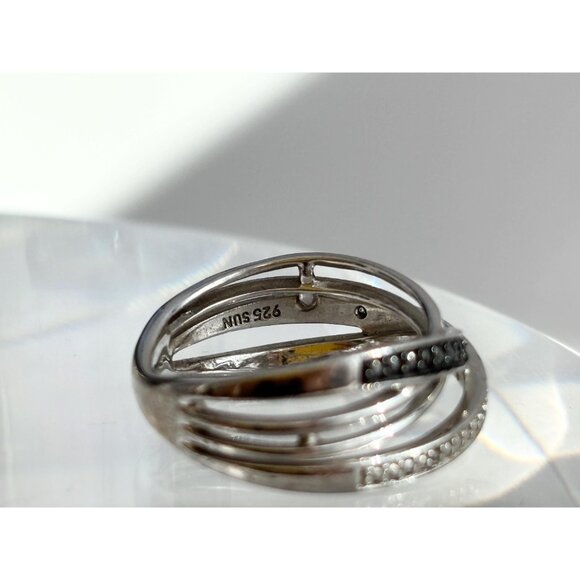 CZ & Black Spinel Multi Shanked Unusual 925 Sterling Silver Vintage Ring - sz 7 - Picture 3 of 13